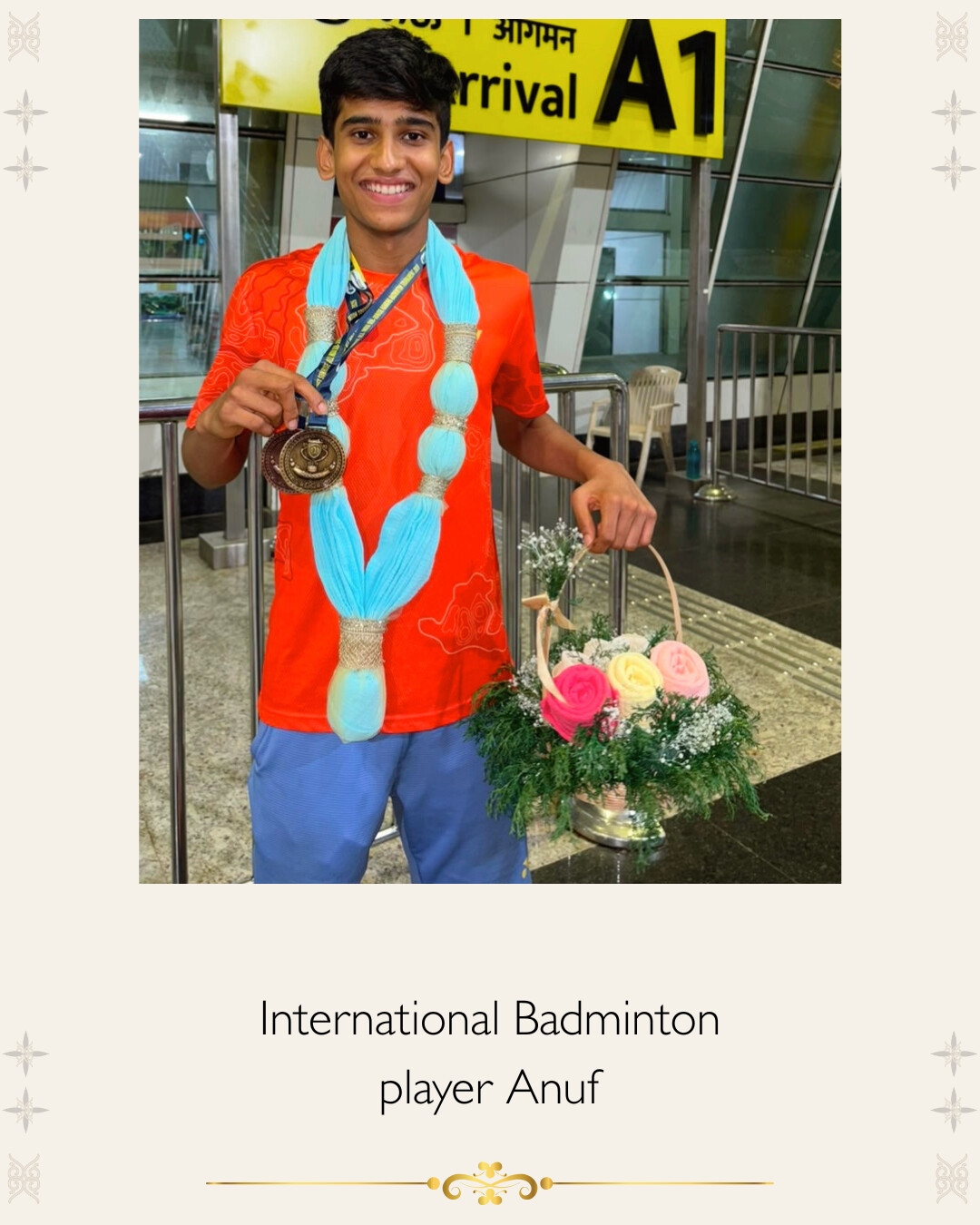 International badminton player Anuf felicitated with a White Flowerr Vastra Maala
